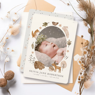 Boho Woodland Animals Birth Notice cement Inbjudningar