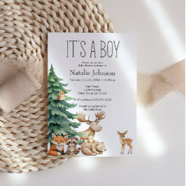 Boho Woodland Animals Boy Baby Shower Inbjudningar