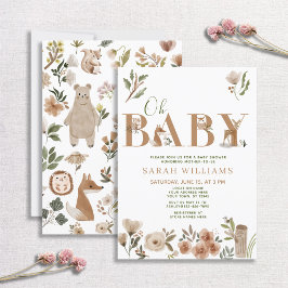 Boho Woodland Animals Brown Oh Baby Shower Inbjudningar