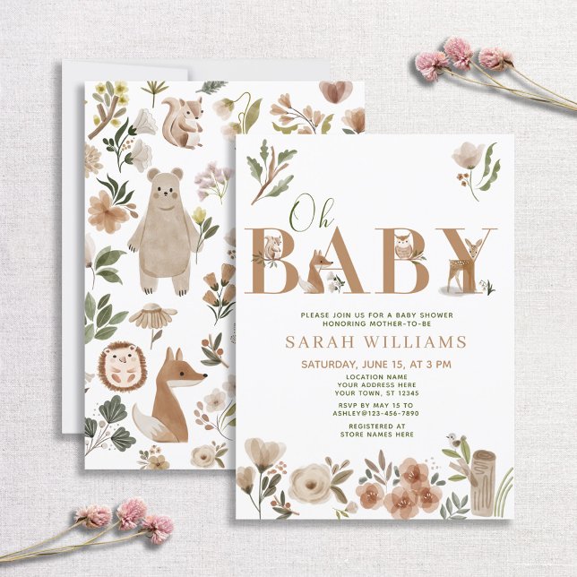 Boho Woodland Animals Brown Oh Baby Shower Inbjudningar (Skapare uppladdad)