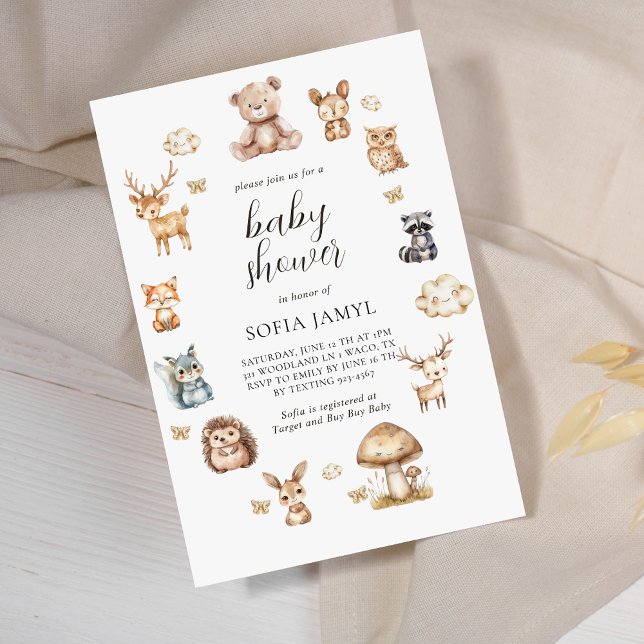 Boho Woodland Animals Cute Baby Shower Inbjudningar (Skapare uppladdad)