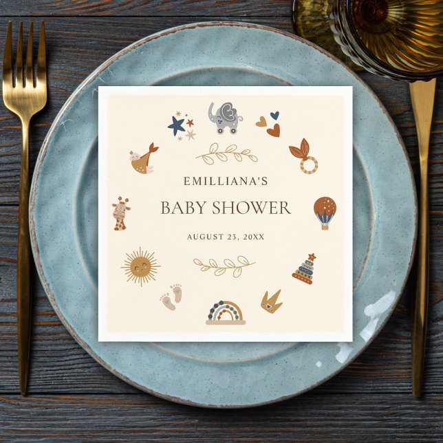 Boho Woodland Animals Cute Baby Shower Party Pappersservett (Boho Woodland Animals Cute Baby Shower Party Napkins)