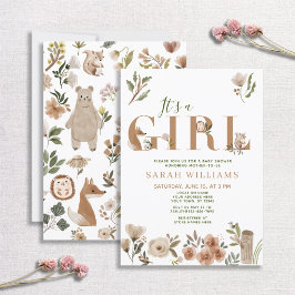 Boho Woodland Animals Det är en flicka Baby Shower Inbjudningar