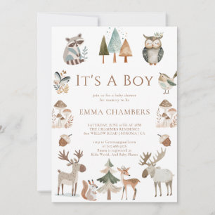 Boho Woodland Animals Det är en pojkvän-babyskor Inbjudningar