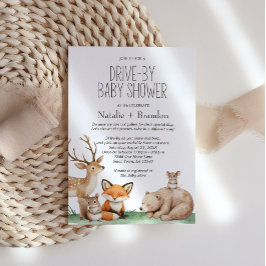 Boho Woodland Animals Drive by Baby Shower Inbjudningar