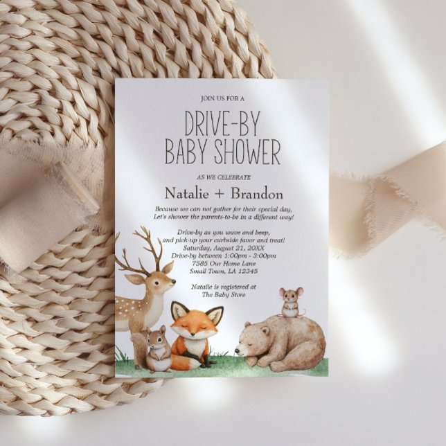 Boho Woodland Animals Drive by Baby Shower Inbjudningar (Skapare uppladdad)