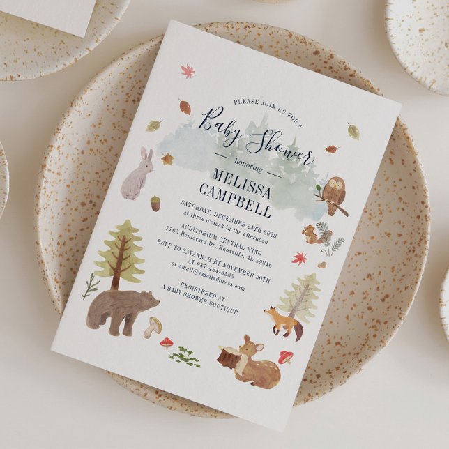 Boho Woodland Animals föder barn Shower Inbjudningar (Boho Woodland Animals Rustic Fall Baby Shower Invitation featuring a bear deer fox owl rabbit)