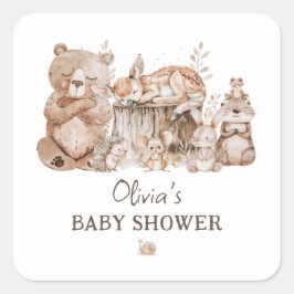 Boho Woodland Animals Kön Neutral Baby Shower Fyrkantigt Klistermärke