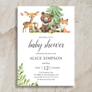 Boho Woodland Animals Lämnar Baby Shower-inbjudan Inbjudningar