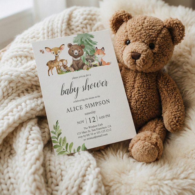 Boho Woodland Animals Lämnar Baby Shower-inbjudan Inbjudningar (Skapare uppladdad)