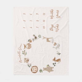 Boho Woodland Animals månatlig Baby-milsten Fleecefilt