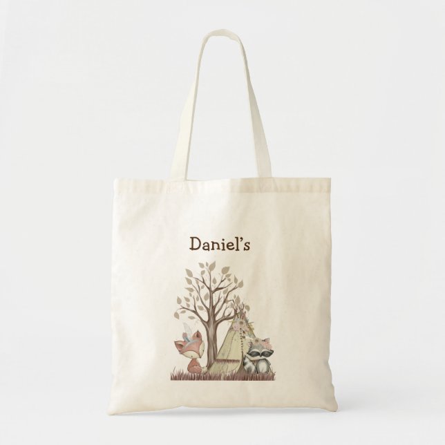 Boho Woodland Animals Nursery Tote Bag Tygkasse (Framsidan)