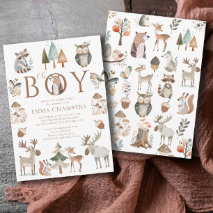 Boho Woodland Animals Oh Boy Baby Shower Inbjudningar