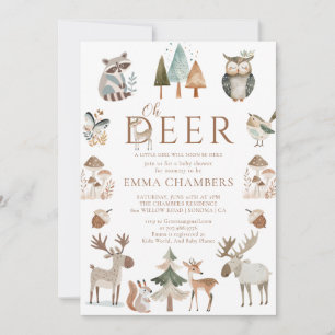 Boho Woodland Animals Oh Hjort Girl Baby Shower Inbjudningar