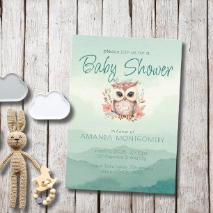 Boho woodland animals söt Uggla blommigt Bany Show Inbjudningar