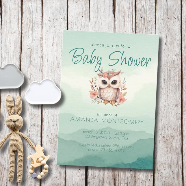 Boho woodland animals söt Uggla blommigt Bany Show Inbjudningar (Skapare uppladdad)