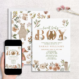 Boho Woodland Animals Sweet Pojke Baby Shower Inbjudningar