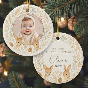 Boho Woodland Baby Första Julen Minnessaker Julgransprydnad Keramik