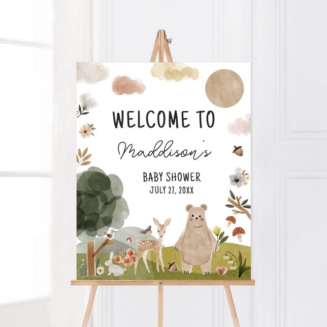 Boho Woodland Baby Shower Boho Woodland Välkommen Poster (Boho Woodland Animals Baby Shower Welcome Sign)