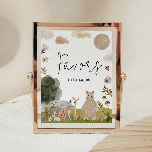 Boho Woodland Baby Shower Favors Favors Poster (Boho Woodland Animals Baby Shower Favors Sign)