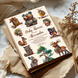 Boho Woodland Baby Shower Inbjudningar