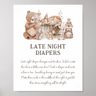 Boho Woodland Baby Shower 'Late Natt Diaper' Poster