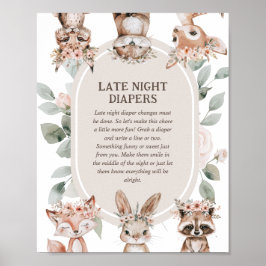 Boho Woodland Baby Shower 'Late Natt Diaper' Poster