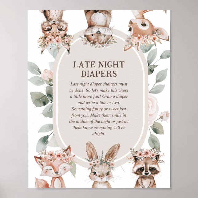 Boho Woodland Baby Shower 'Late Natt Diaper' Poster (Framsidan)