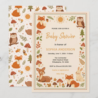 Boho Woodland Baby Shower | Rustic Forest Animals Inbjudningar