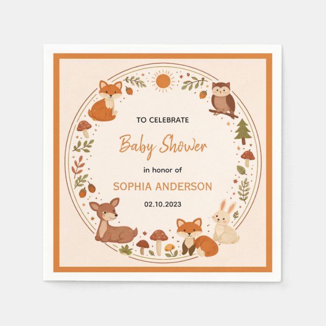 Boho Woodland Baby Shower | Rustic Forest Animals Pappersservett (Framsidan)