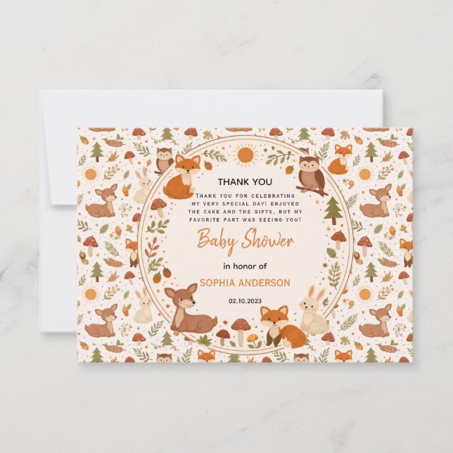 Boho Woodland Baby Shower | Rustic Forest Animals Tack Kort (Framsida)