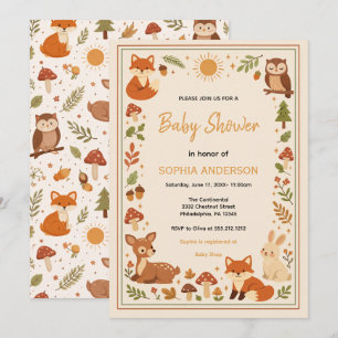 Boho Woodland Baby Shower   Rustik Skogs Djur Inbjudningar