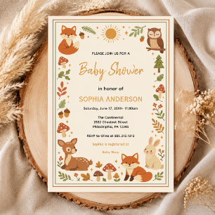 Boho Woodland Baby Shower Rustik Skogs Djur Inbjudningar