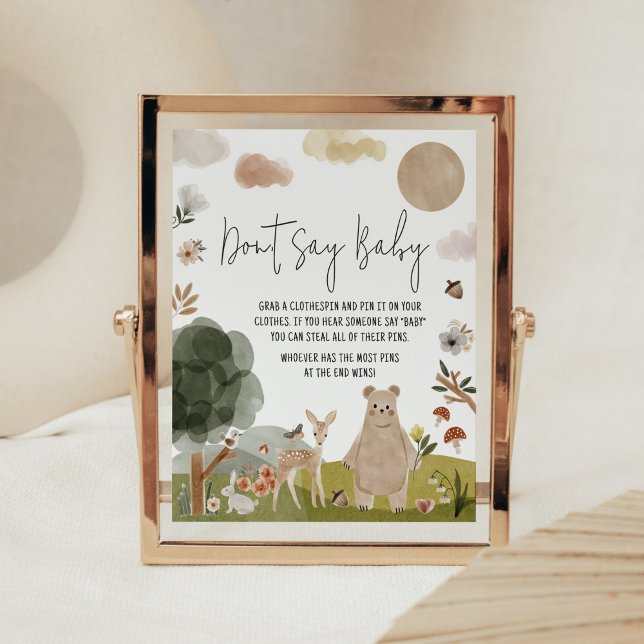 Boho Woodland Baby Shower Säg inte Baby Poster (Boho Woodland Animals Baby Shower Don't Say Baby Sign)