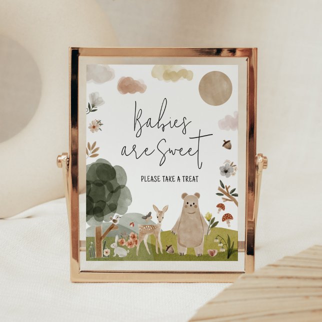 Boho Woodland Baby Shower Spädbarn är Sweet Poster (Boho Woodland Animals Baby Shower Babies are Sweet Sign )