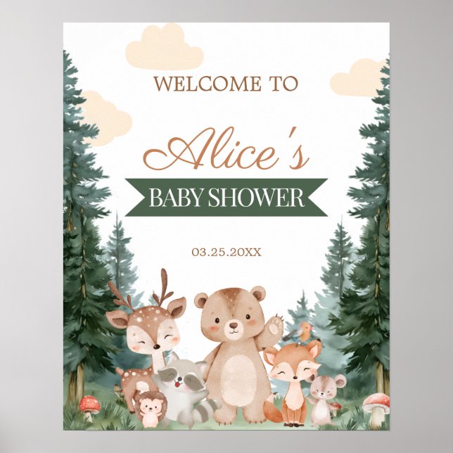 Boho Woodland Baby Shower Välkomstskylt Poster (Framsidan)