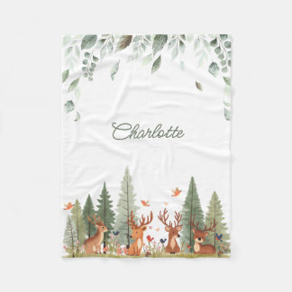 Boho Woodland Babyfilt | Hjort Skog Barnkammare Fleecefilt