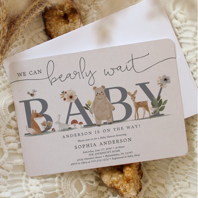 Boho Woodland Barly Wait Bear Baby Shower Inbjudningar (Skapare uppladdad)