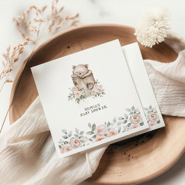 Boho Woodland Bear & Blommigt Baby Shower Pappersservett
