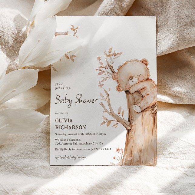 Boho Woodland Bear & Träd Baby Shower Inbjudningar (Skapare uppladdad)