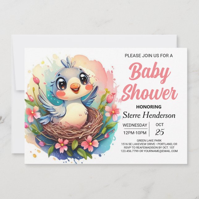 Boho Woodland Bird Baby Shower Inbjudningar (Framsida)