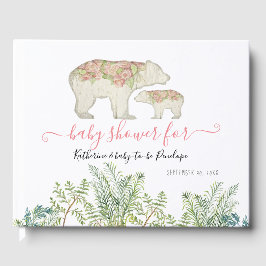 Boho Woodland Blommigt Bear Fern Foliage Flicka Gästböcker