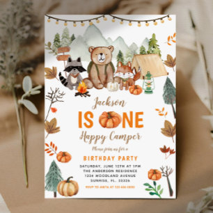 Boho Woodland Bonfire Pumpkin Första födelsedagen Inbjudningar
