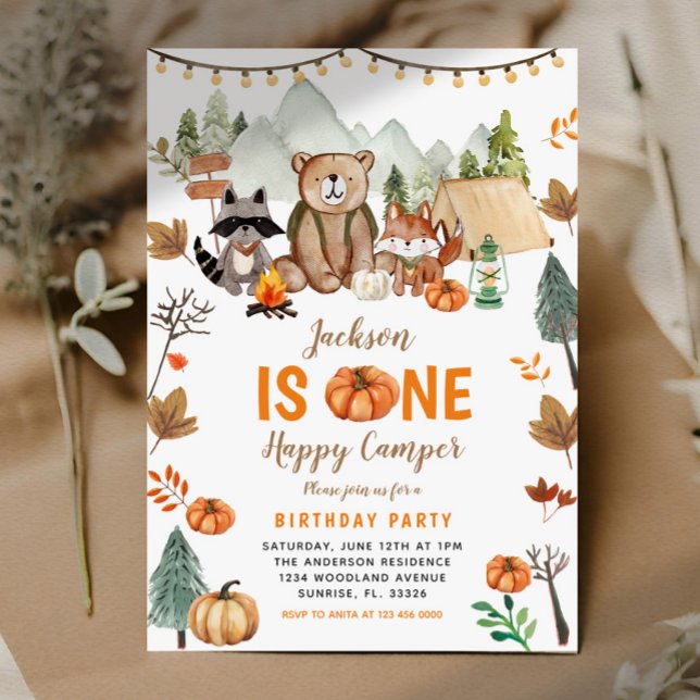 Boho Woodland Bonfire Pumpkin Första födelsedagen Inbjudningar (Skapare uppladdad)