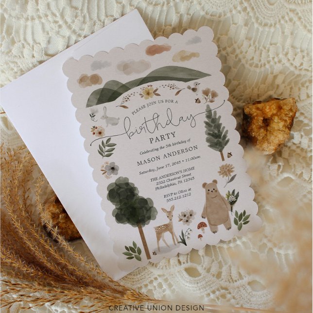 Boho Woodland Boy Födelsedagsfest Inbjudningar (Skapare uppladdad)