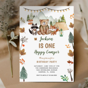 Boho Woodland Camper Första födelsedag Inbjudningar