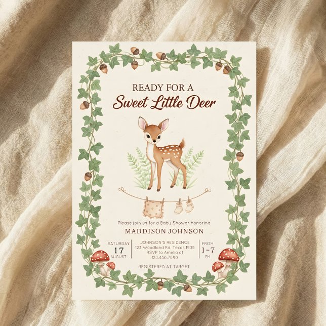 boho woodland deer greenery baby shower inbjudningar (Skapare uppladdad)