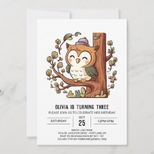 Boho Woodland Digital Uggla Birthday Inbjudningar