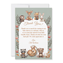 Boho Woodland Djur Baby Shower Tacksamhetskort