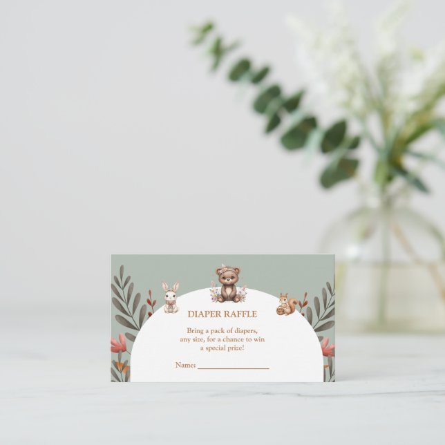 Boho Woodland Djur Blöja Lotteri Bifogad Kort (Stående Fram)